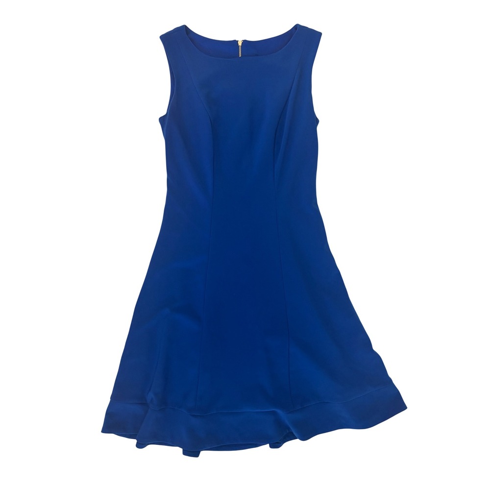 Joseph Ribkoff Royal Blue Sleeveless Fit & Flare Dress Gold Zipper Size 4